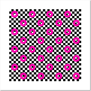 Checkers and Daisies (black-pink) Posters and Art